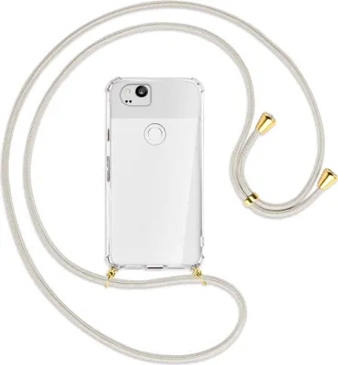 Produktbild von Handykette Backcover-Schutzhülle mit Band (Metall goldfarben) für Google Pixel 2 XL - broken white