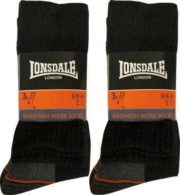 Produktbild von Lonsdale 6 Paar Lange Arbeitssocken Socken-Fersenzehenverstärkung-Baumwolle(Schwarz, 39-42)