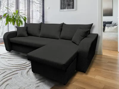 Obrázek produktu pro MTJMöbel Rohová sedací souprava PALERMO 238x140 - UNIVERSAL - s funkcí spaní - 2 zásuvky na lůžko - Rozkládací pohovka - Černá látka - POSO 135 Black