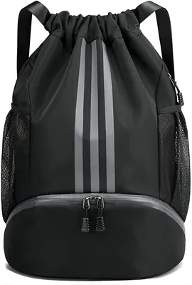 Produktbild von Gymbag, Sport Turnbeutel, Rucksack mit Kordelzug, große Kapazität Fussball Rucksack, Sporttasche, Wasserdicht, Schwarz