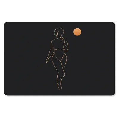 Produktbild von MuchoWow® Schreibtischunterlage Frau - Mond - Schwarz - Strichzeichnung 60x40 cm - XXL Mauspad - Großes Mauspad
