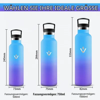 Imagen del producto de Botella de agua Mujigaga de 1 litro, botella de acero inoxidable, libre de BPA, apta para bebidas carbonatadas