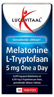 Productafbeelding van Lucovitaal Melatonine L-Tryptofaan 5mg One a Day Voedingssupplement - 30 tabletten