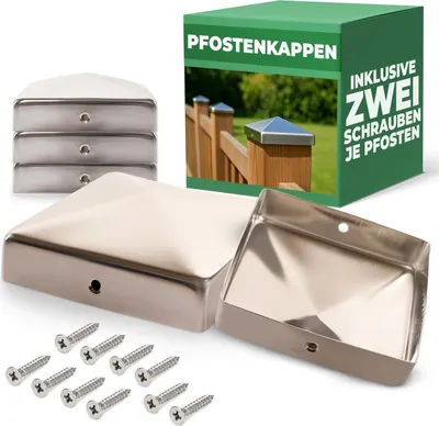 Produktbild von Novatool 5 Stück Edelstahl Pfostenkappen 71x71mm mit Schrauben, Pfostenabdeckung Pfostenkappe 7,1cm Holzpfosten Zaunpfosten Zaun Abdeckung Abdeckkappen Abdeckkappe Zaunkappe Zaunkappen Pfostenschuhe