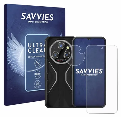 A product shot featuring a phone case, a screen protector, and the product packaging.