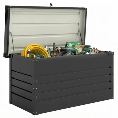 Produktbild von Gartenbox Metall 350L Kissenbox mit doppelwandig Deckel 120 x 61 x 62 cm Wasserdicht Abschließbar Grau