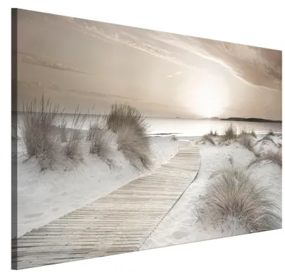 Produktbild von LUMASOUL Leinwand Bilder 1-teilig - Leinwandbild Natur Motiv - Wandbilder Holzrahmen und Webstuhl Wohnzimmer und Schlafzimmer - Bilder 90x60 cm Meerlandschaft 02
