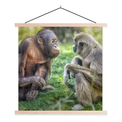 Produktbild von MuchoWow® Textilposter Affen - Tiere - Familie 60x60 cm mit holzfarbenen Rahmen - Wanddekoration