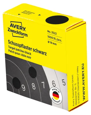Produktbild von Avery Zweckform 3522, Schusspflaster, ? 19 mm, 1.000 Etiketten / 1 Rolle, schwarz