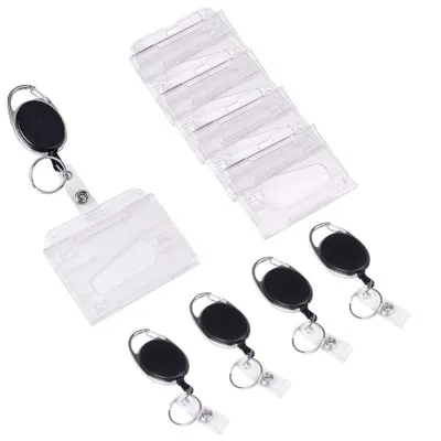Produktbild von 10x Ausweis Halter Set 10 Stück Ausweishülle Kartenhalter mit Gürtelclip & Karabiner SkipassHalter für 1-2 Karten