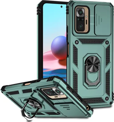 Image de Etui pour Xiaomi Redmi Note 10 Pro/10 Pro Max étui double couche avec couvercle coulissant pour appareil photo et anneau de support vert