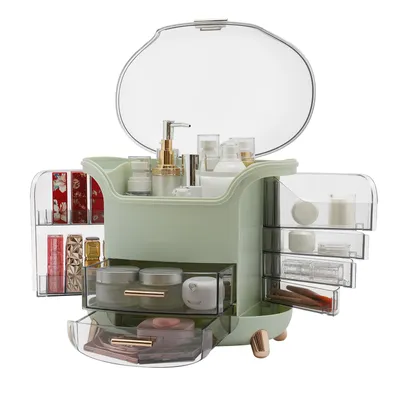 Obrázek produktu pro Přenosný kosmetický organizér Kosmetická krabička Moderní úložný box s prachotěsným víkem, kosmetický organizér Box na rtěnku - světle zelený