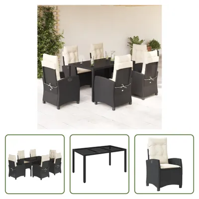 Produktbild von The Living Store 7-tlg. Garten-Essgruppe mit Kissen Schwarz Poly Rattan