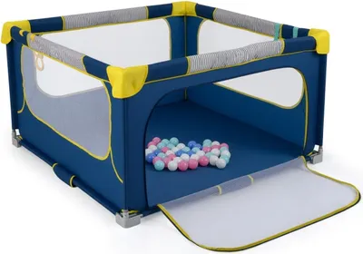 Image de Parc pour bébé pliable avec 50 balles et porte zippée, bleu