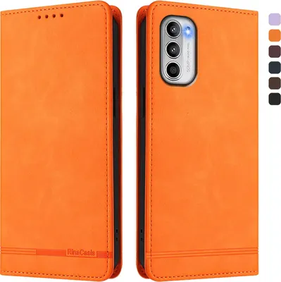 Produktbild von Hülle für Motorola Moto G 5G 2022, Retro Kunstleder Ständer Klapphülle mit Kartenfächer und Magnetische Orange