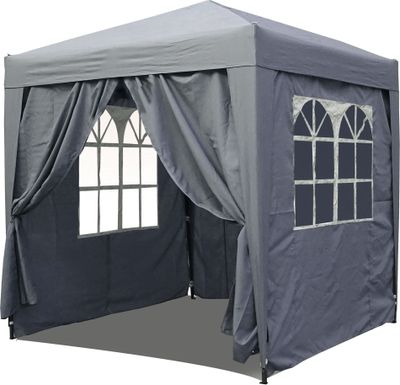 FCH Pop-Up-Pavillon 2 x 2 m Smoky Grau mit 4 Easy-Klett Seitenwänden 2 mit Reißverschlüssen