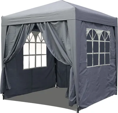 Produktbild von FCH Pop-Up-Pavillon 2 x 2 m Smoky Grau mit 4 Easy-Klett Seitenwänden 2 mit Reißverschlüssen