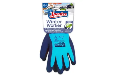 Produktbild von Spontex 2er Pack Größe XL (blau oder grün) Winter Worker Handschuhe Arbeitshandschuhe Innenfütterung für hohen Kälteschutz Latexbeschichtung Farbe nicht frei wählbar