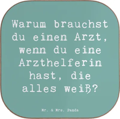 Produktbild von Mr. & Mrs. Panda Untersetzer für Gläser Spruch Kluge Arzthelferin - Meeresbrise - Geschenk, medizinische Fachangestellte, Berufsgestaltung, Patientenempfang, Beruf, Tasse