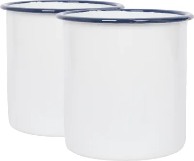 Produktbild von 2x Blau 15.5cm Weiß Emaille-Utensilienhalter - Küche Besteck Utensilien Löffel Lagerung Veranstalter Topf Gestell Caddie Stand - Von Argon Ta