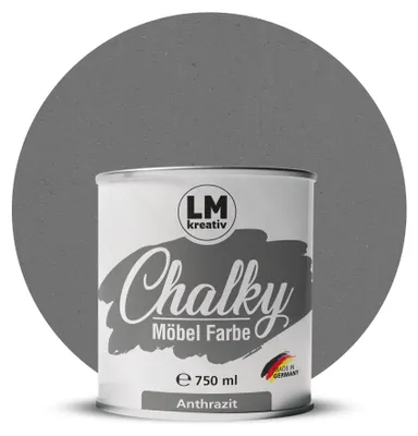 Produktbild von LM-Kreativ Chalky Möbelfarbe 750 ml, Anthrazit – deckende Kreidefarbe auf Wasserbasis, ultramatt, für Möbel, Holz & Metall, meist ohne Grundierung