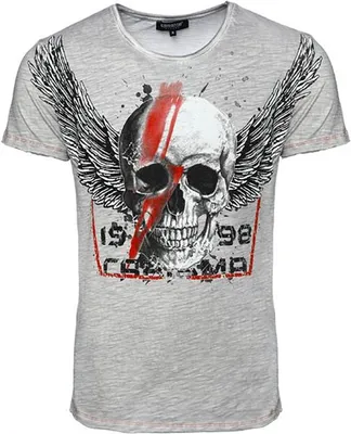 Produktbild von Designer T-Shirt CARISMA Grau Skullwing Slub Yarn CRM4599 L