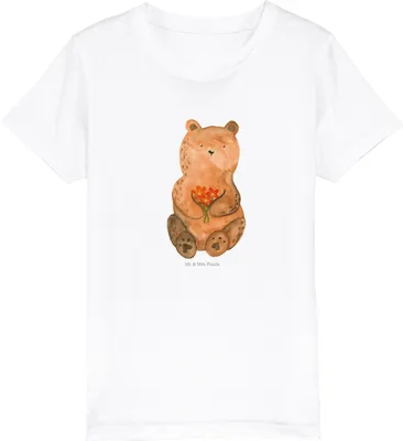 Produktbild von Mr. & Mrs. Panda Kleinkinder T-Shirt Bär Dankbar 9-11 Jahre (134/146) - Weiß - Geschenk, Teenager, Teddy, Kinder Mädchen, Shirts für, Danke, Blumen, Dankeschön, Shirt