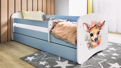Produktbild von Kinderbett Jugendbett Bambi 70x140, 80x160, 80x180 cm - Komplettset mit Schublade & Rausfallschutz