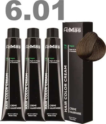 Produktbild von FemMas Haarfarbe mit Arganöl Kühles Dunkelblond 6.01 | 3x100 ml