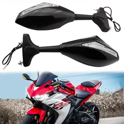Immagine prodotto di Specchietto retrovisore per moto con indicatori di direzione a LED, colore nero lucido, lente trasparente