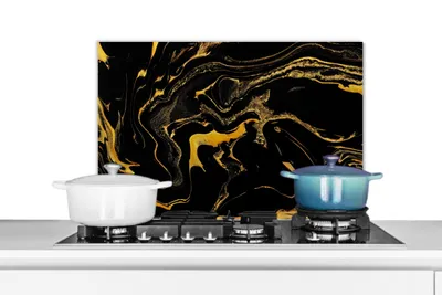 Obrázok produktu pre MuchoWow® Splashback Kuchyňa - Kuchynský backsplash - Ochrana steny pre sporák a drez Vzory - farba - zlatá - čierna 60x40cm Alu-Dibond (alternatíva k