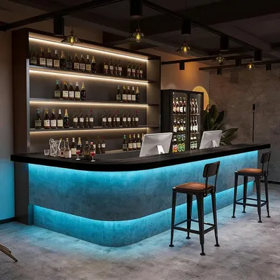 Produktbild von Empfangstheke und Frontdesk in moderner Betonoptik, Eckbartheke für Café, Bar und Geschäft 200×60×100 cm【LGSN 200 ZJ60】