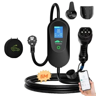 Obrázok produktu pre Nabíjačka pre elektromobily, inteligentné ovládanie, nastaviteľný prúd, 5 m, typ 2-a
