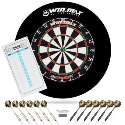 Produktbild von Dartscheibe aus Sisal – Inklusive 12 Stahl-Darts – Durchmesser 45 cm – Schwarz