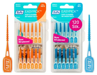 Produktbild von 120 St. TePe EasyPick im Doppelpack, XS/S & M/L, 2 x 60 Stück, Interdental Zahnstocher