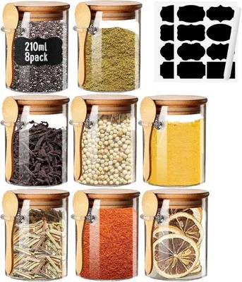Immagine prodotto di Contenitori in vetro con coperchi ermetici e cucchiaini - Set di barattoli da 8 oz