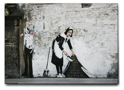 Zdjęcie produktu dla Giallobus - Sprzątaczka - Banksy - 100D x 70S cm - Obraz - Standaard frame canvas