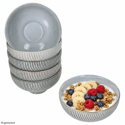 Produktbild von 6er Set Sid light Müslischale 350ml Steingut Relief hell Salat Bowl