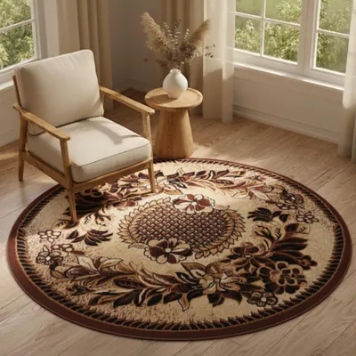 Obrázek produktu pro Koberec Tapiso ATLAS, kulatý, orientální vzor, květinový motiv, krémová barva, vhodný do obývacího pokoje, ÖKOTEX, rozměry 100 x 100 cm