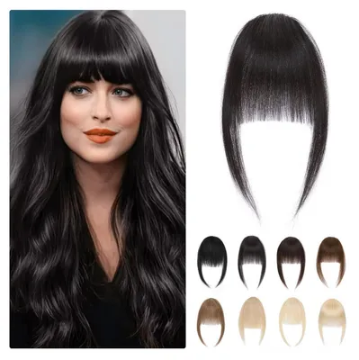 Produktbild von Clip in Pony Haarteil Echthaar 9g Natürliches Schwarz Gerader Pony mit Schläfen