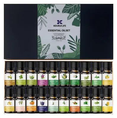 Obrázek produktu pro Sada esenciálních olejů, 20 kusů po 10 ml, čistá přírodní vůně vanilky a jasmínu, pro aromaterapii, vhodná do difuzérů, dárková sada