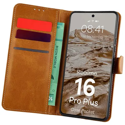 Produktbild von Handyhülle mit Klappe für Realme 16 Pro Plus 5G, Bizon Case Pocket, Braun