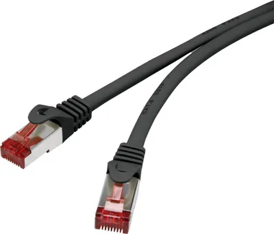 Produktbild von Renkforce RF-4737382 RJ45 Patchkabel CAT 6 S/FTP 10.00 m Schwarz mit Rastnasenschutz, vergoldete Steckkontakte, Flammwi