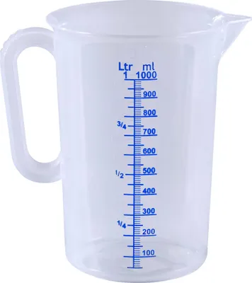 Produktbild von Messbecher Meßkanne Meßbecher 1000 ml Geschlossener Griff PP geprägte Skala -20°C bis +100°C