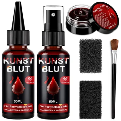 Immagine prodotto di Sangue finto - Set da 3 pezzi - Spray, gocciolante e gel - Trucco per Halloween