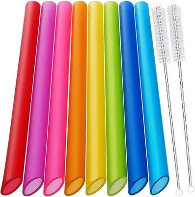 Produktbild von Wiederverwendbare Bubble Tea Strohhalme, 8-teiliges Set, bunt, mit Reinigungsbürsten