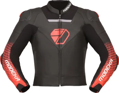 Image de Modeka Yron blouson en cuir de moto, noir/rouge, 48