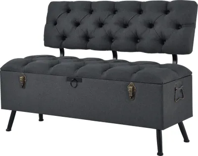Produktbild von Sedacia súprava Malmöhus 110x48x75cm Lavica s úložným priestorom a operadlom Truhlicová lavica Čalúnená úložná lavica Železné nohy Tmavo sivá