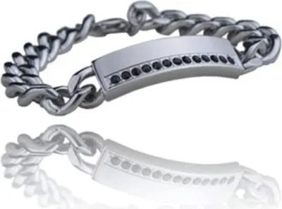 Produktbild von Edelstahl Panzer Armband Mit Platte Und Zirkonia Steine Schwarz Hichglänzend- Herrenschmuck