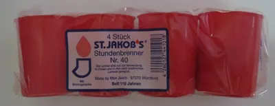 Produktbild von 1 Pack, 4 St., St. Jakobs Stundenbrenner Nr. 40, Öllicht, Grabkerze rot